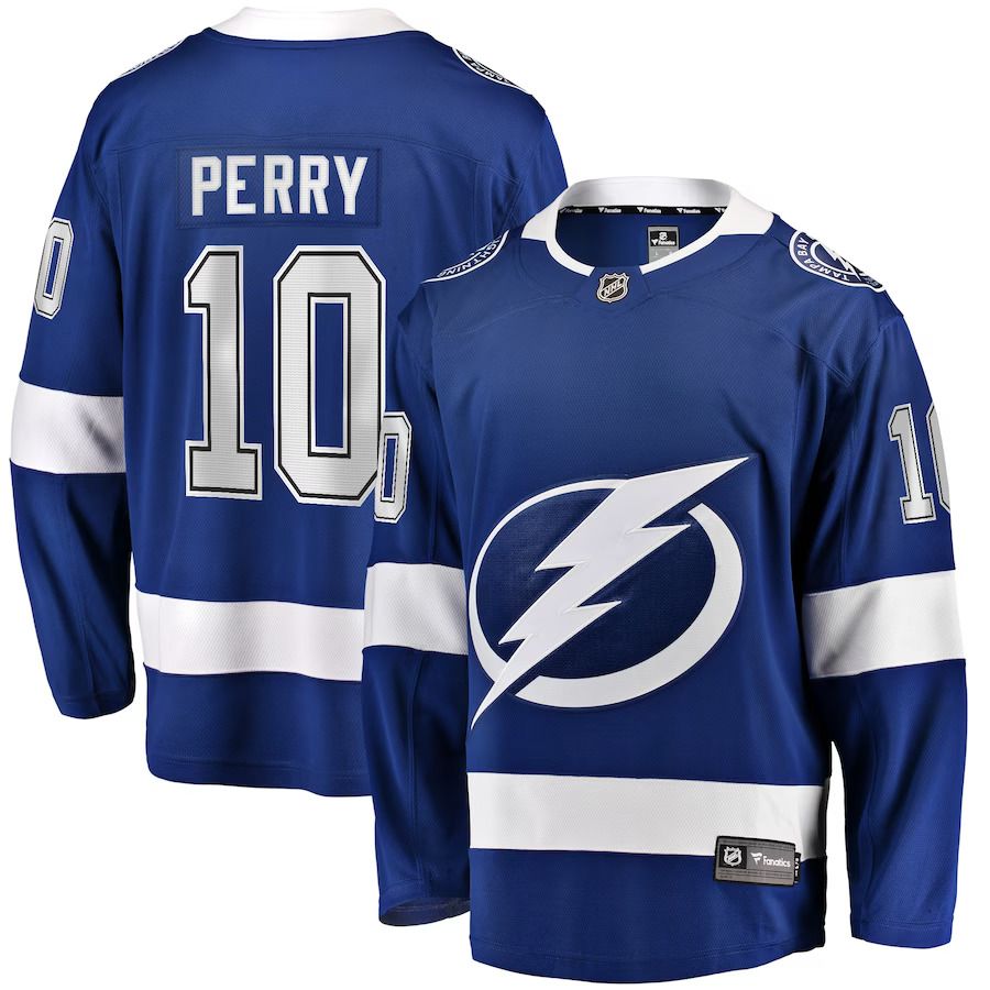 Men Tampa Bay Lightning #10 Corey Perry Fanatics Branded Blue Home Breakaway Player NHL Jersey